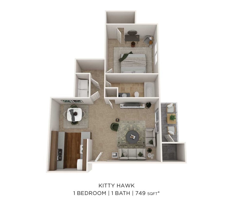 Floor Plan - One Bedroom - 749 sqft