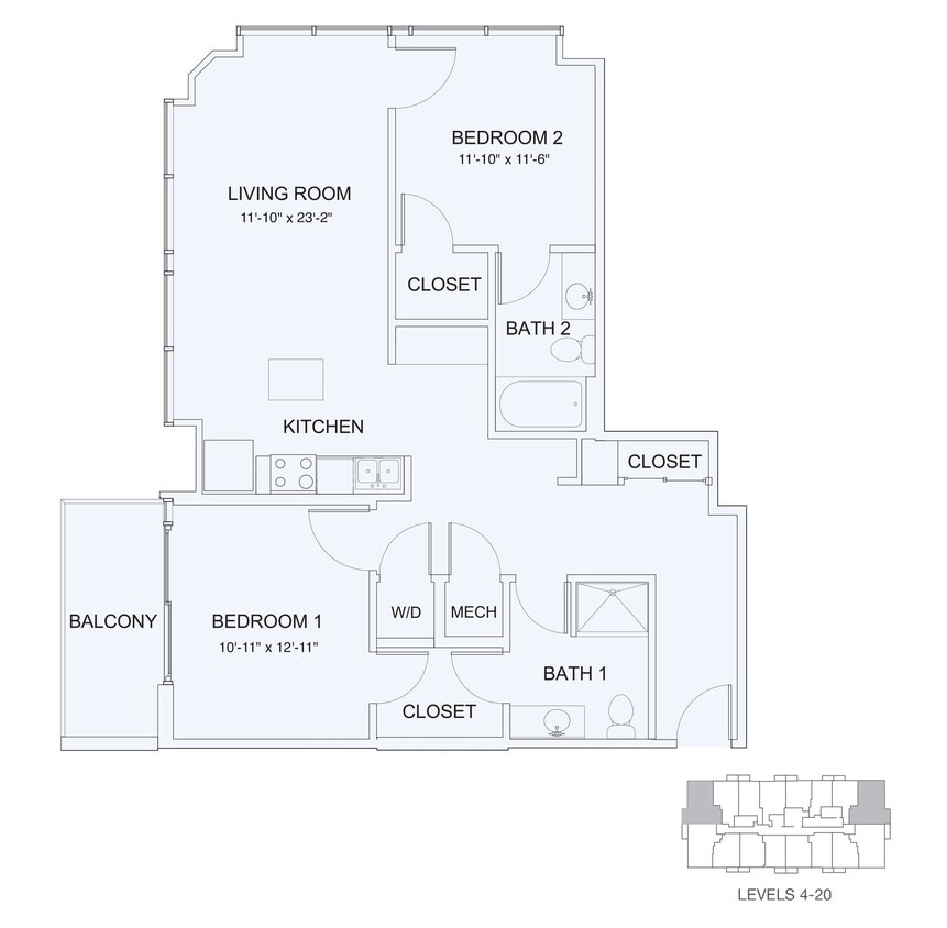 Floor Plan - 2x2 1078