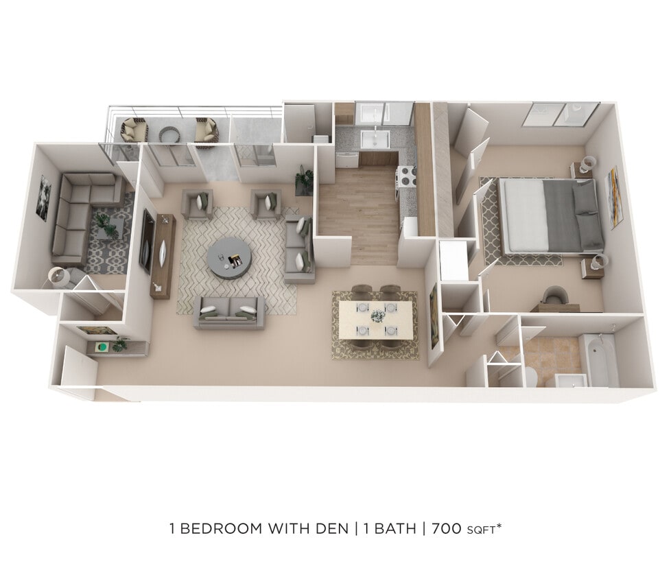 Floor Plan - One Bedroom w/ Den - 700 sqft