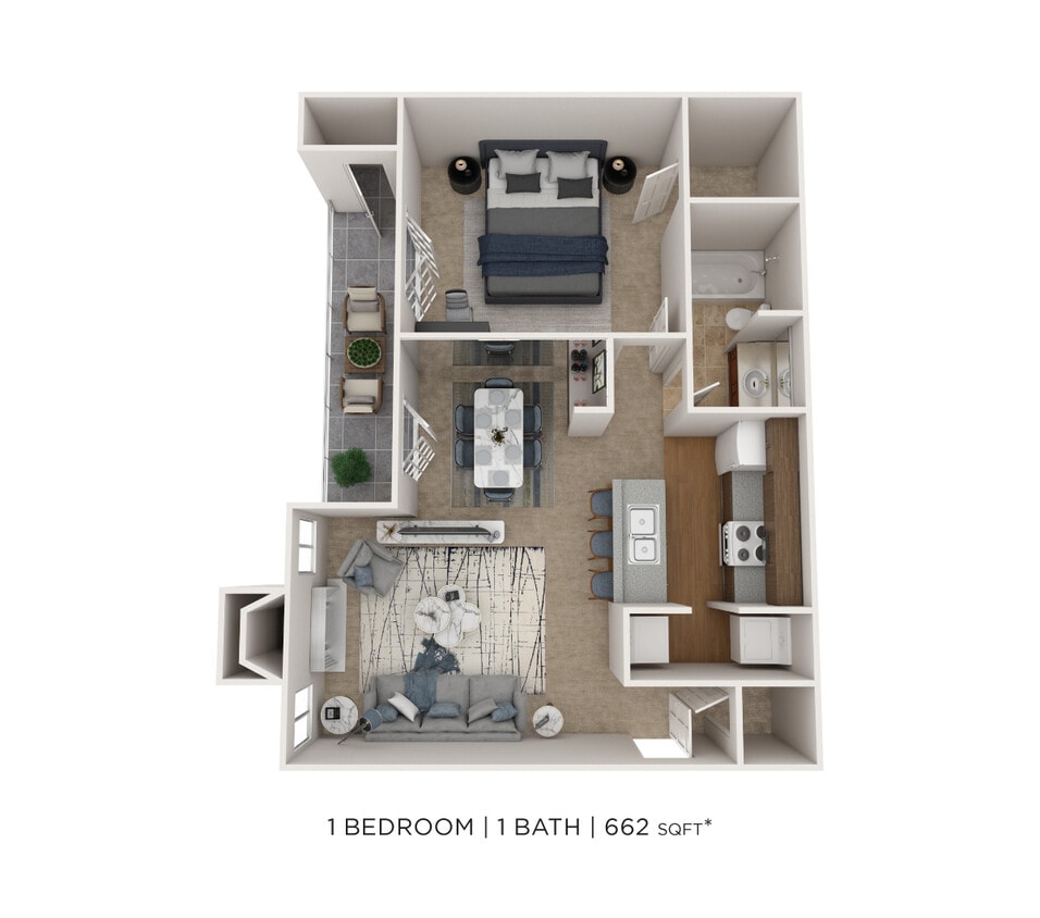 Floor Plan - One Bedroom- 662 sqft