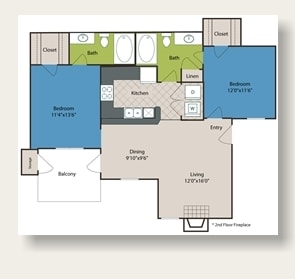 B2 - 2 bedroom 2 bathroom 962 sq ft
