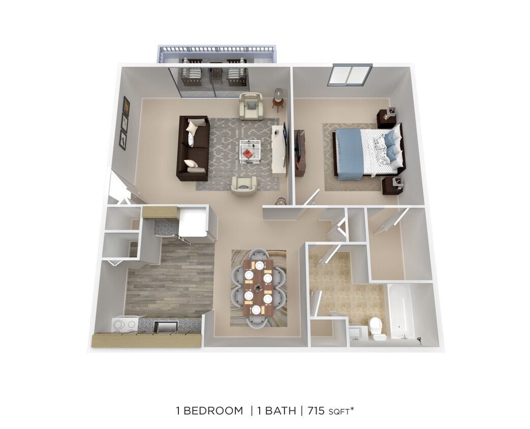 Floor Plan - One Bedroom - 715 sqft