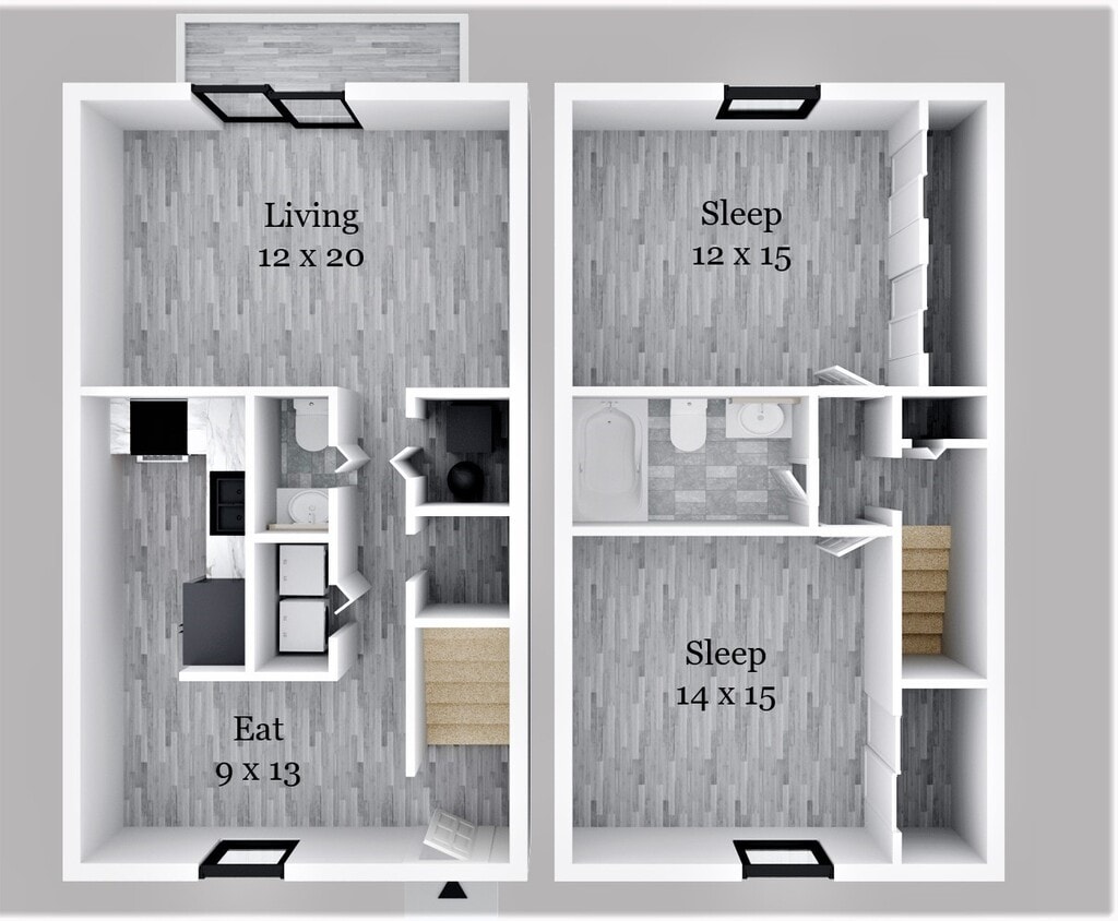 Floor Plan - Two Bedroom 1.5 Bath TH