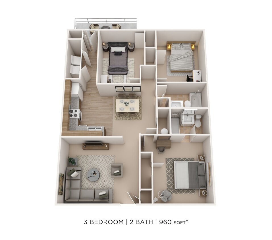 Floor Plan - Three Bedroom 2 Bath