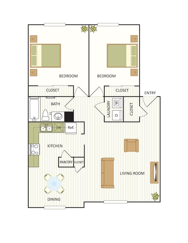 Floor Plan - Two Bedroom, One Bath