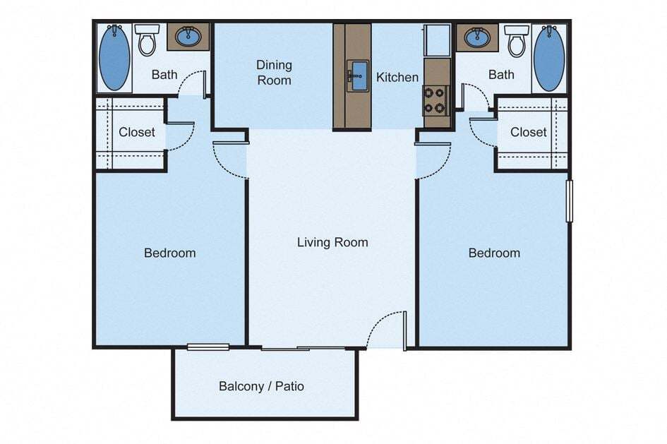 Floor Plan - Park Cities - 2 Bed 2 Bath