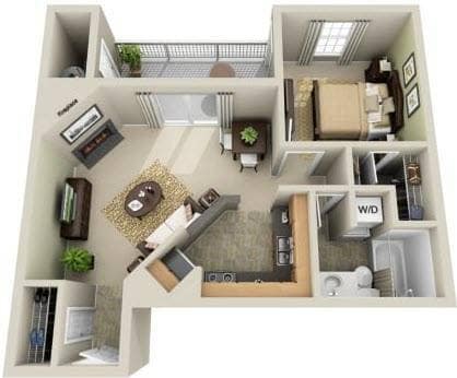 Floor Plan - 1BR - 1BTH (677 sq ft)