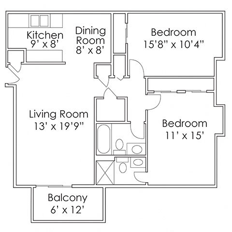 Floor Plan - 2 Bed, 2 Bath - B4 950 SF