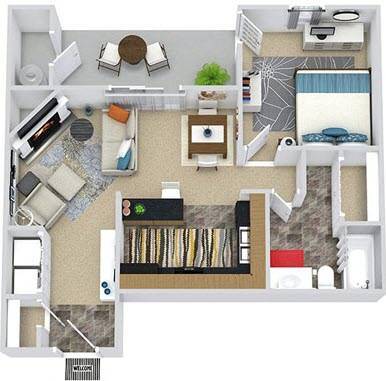 Floor Plan - 1BR - 1BTH (677 sq ft)