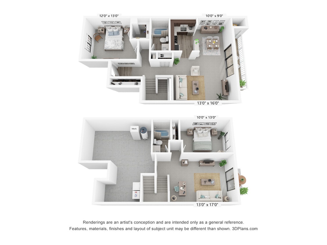 Floor Plan - Two Bedroom Townhome
