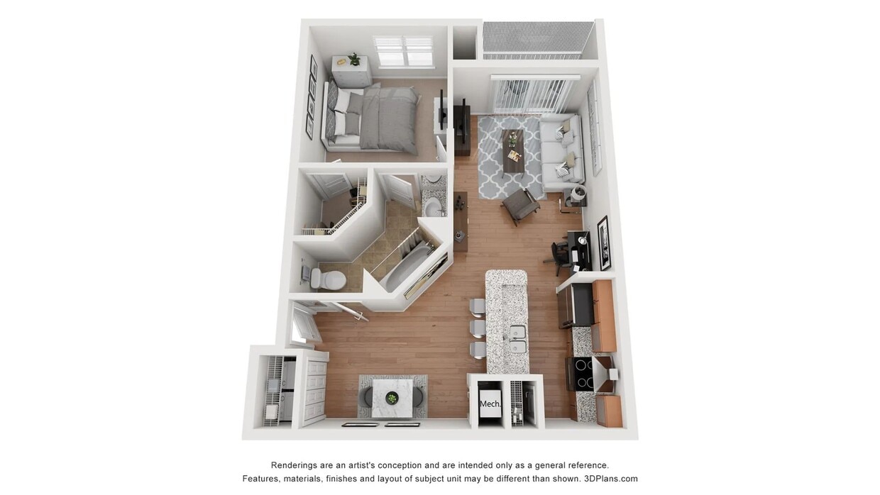 A 3D floor plan rendering of The Azalea. - Azalea