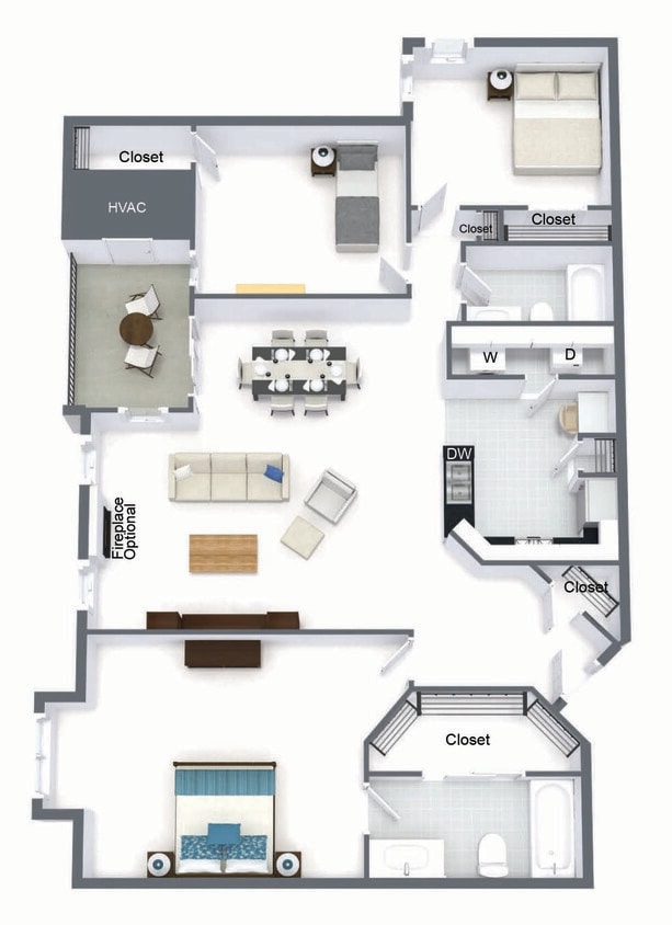 Floor Plan - 3 Bedroom  2 Bath