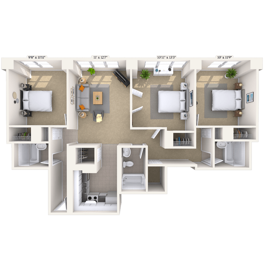 Floor Plan - Traditional 3x3 1306 SF