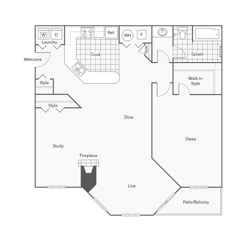 1 BR x 1 BA - B1 (Affordable 50) Floorplan - 1 BR x 1 BA - B1 (Affordable 50)