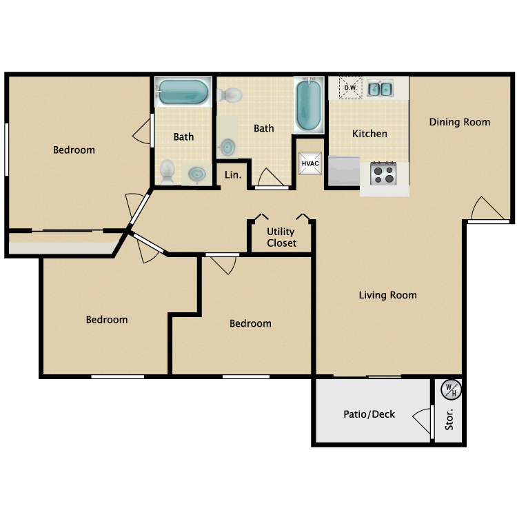 PlanC_116664.png - 3 Bed 2 Bath C