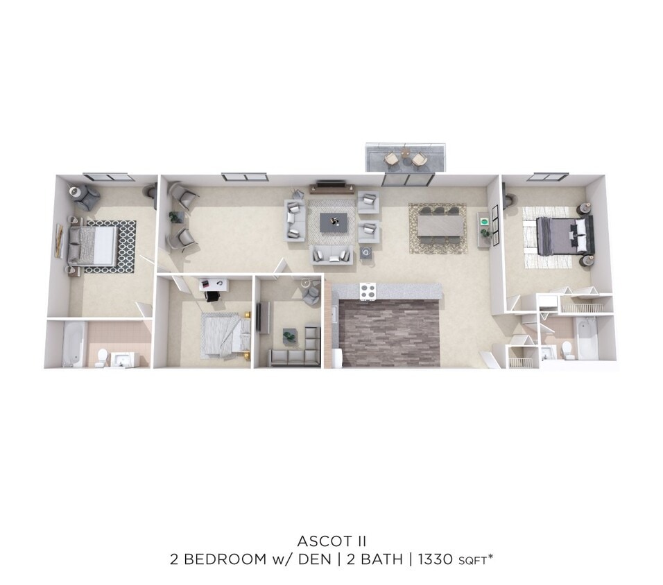 Floor Plan - Two Bedroom 2 Bath- 1,330 sqft