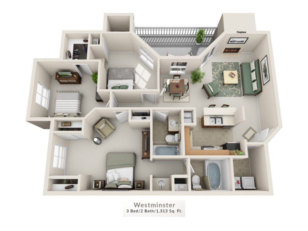 Floor Plan - Westminster 3X2 3rd Floor