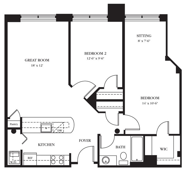AC-AM_2Bed_1Bath_960 Sq Ft - AC-AM Two Bedroom, One Bathroom