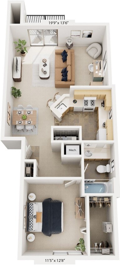 Floor Plan - One Bedroom End