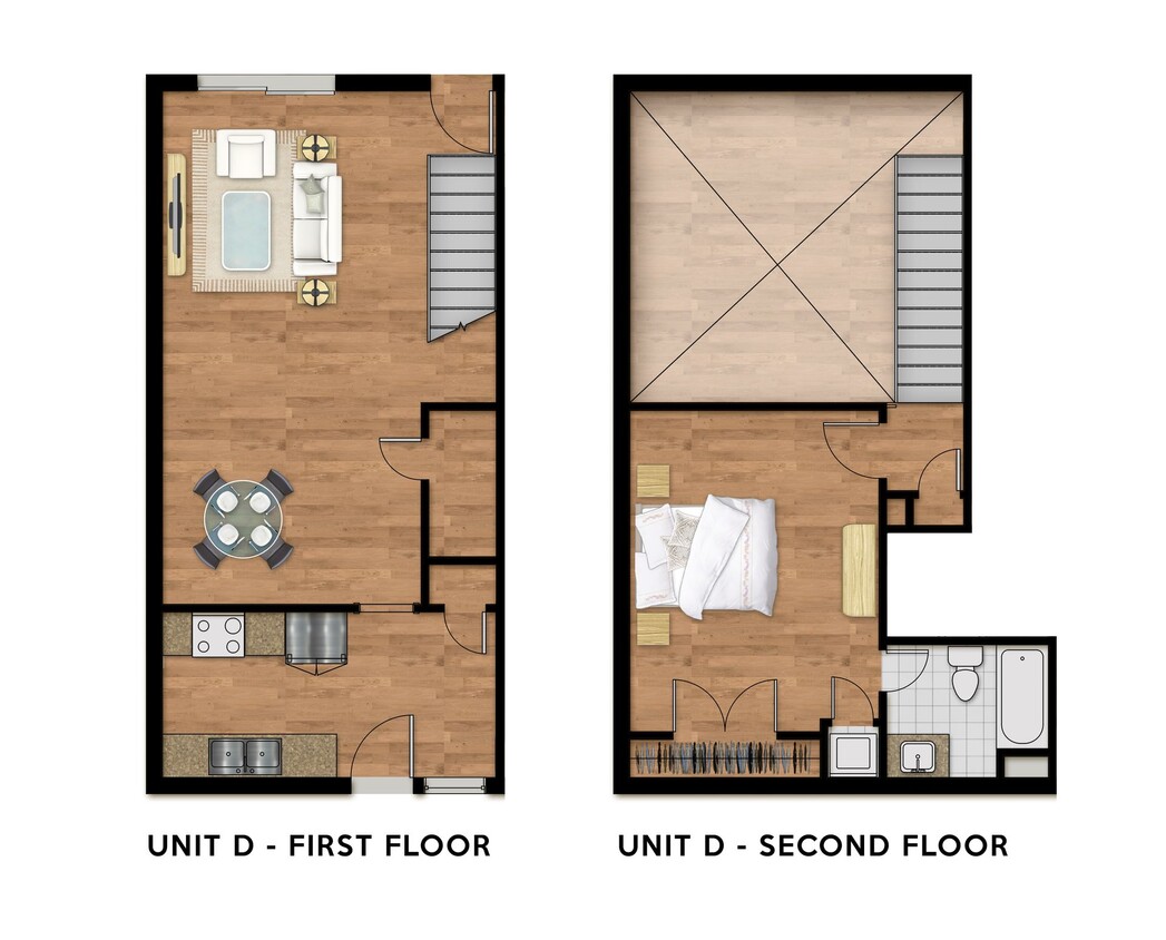 Floor Plan - 1Bed 1Bath Townhouse Plan D