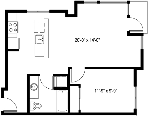 Floor Plan - 1 Bedroom E