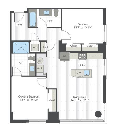 Floor Plan - 2 Bed/2 Bath-M1