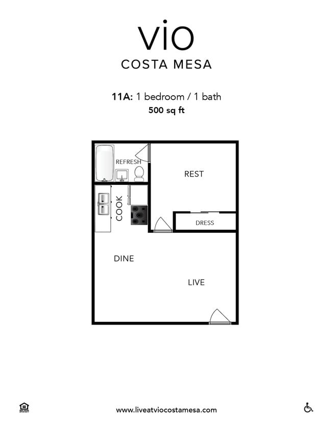 Floor Plan - 1 Bed 1 Bath