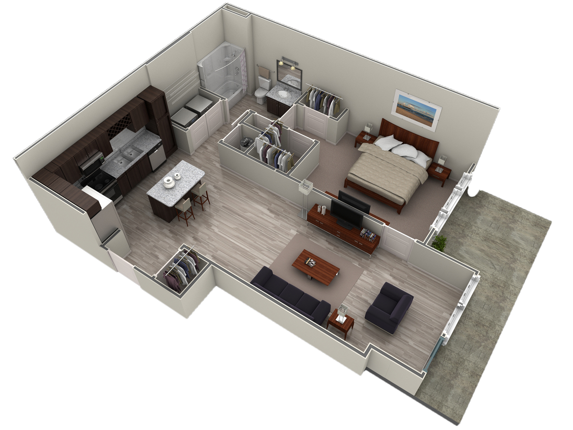 Floor Plan - 1 BR Designer Courtyard Garage