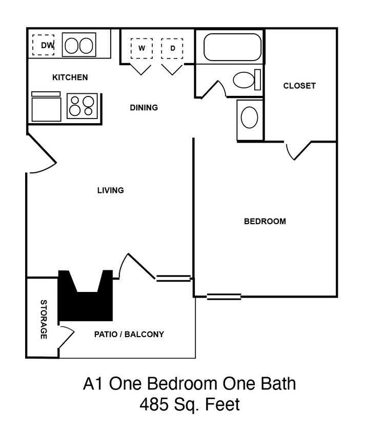 Floor Plan - A1 One Bedroom One Bath