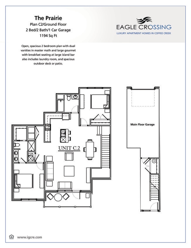 Prairie 2 bed 2 bath-1194 sq. ft.-2nd floor - C.2-2x2 Prairie