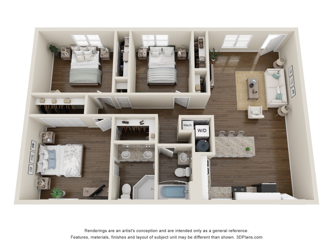 Floor Plan - 3 Bedroom, 2 Bathroom