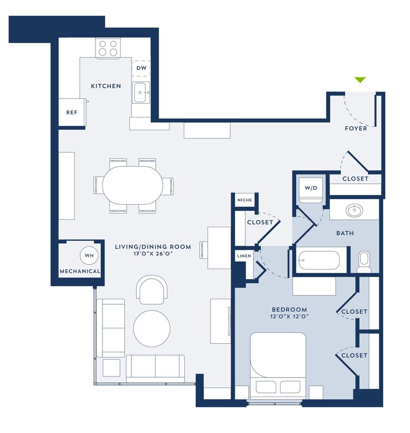 Floor Plan - 1 Bed/1 Bath-Deluxe-B8