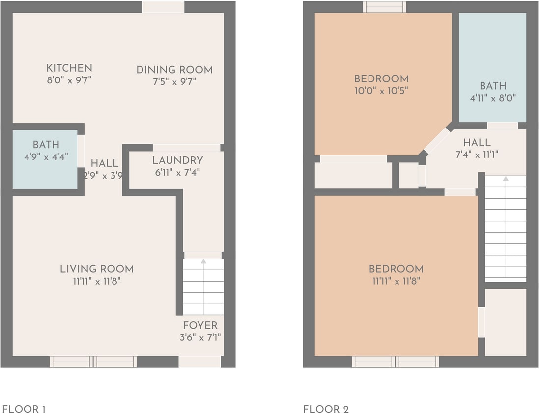 PROM-B2-Floor Plan Combined.png - 2 Bed 1.5 Bath 2 Levels - B2