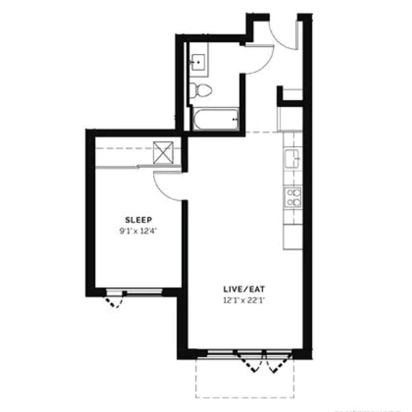 Floor Plan - 1x1 - 605 SF