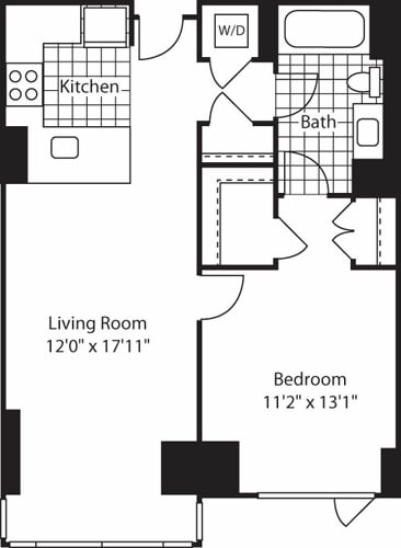 Floor Plan - 1 Bed Bay Window (North) - 747