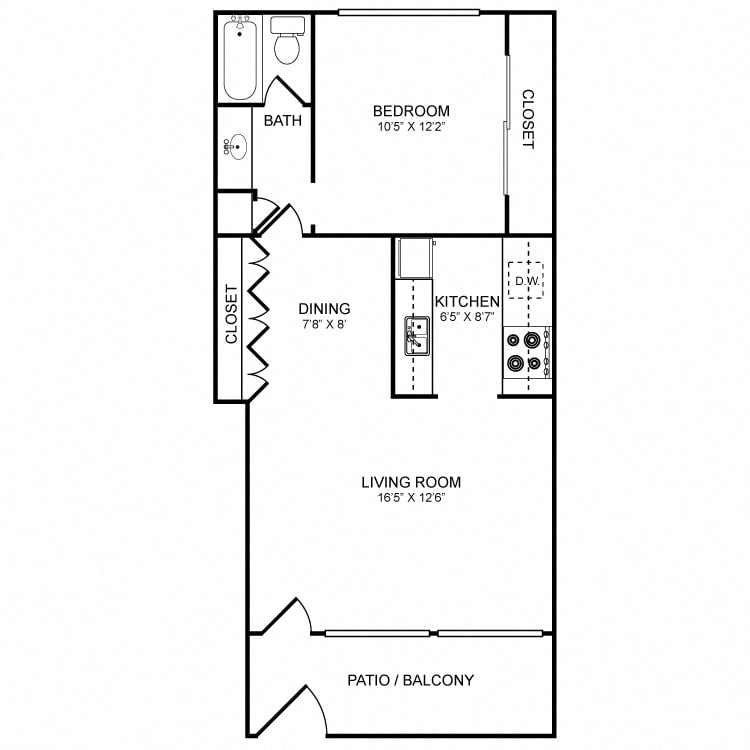 Floor Plan - 1 bed 1 bath