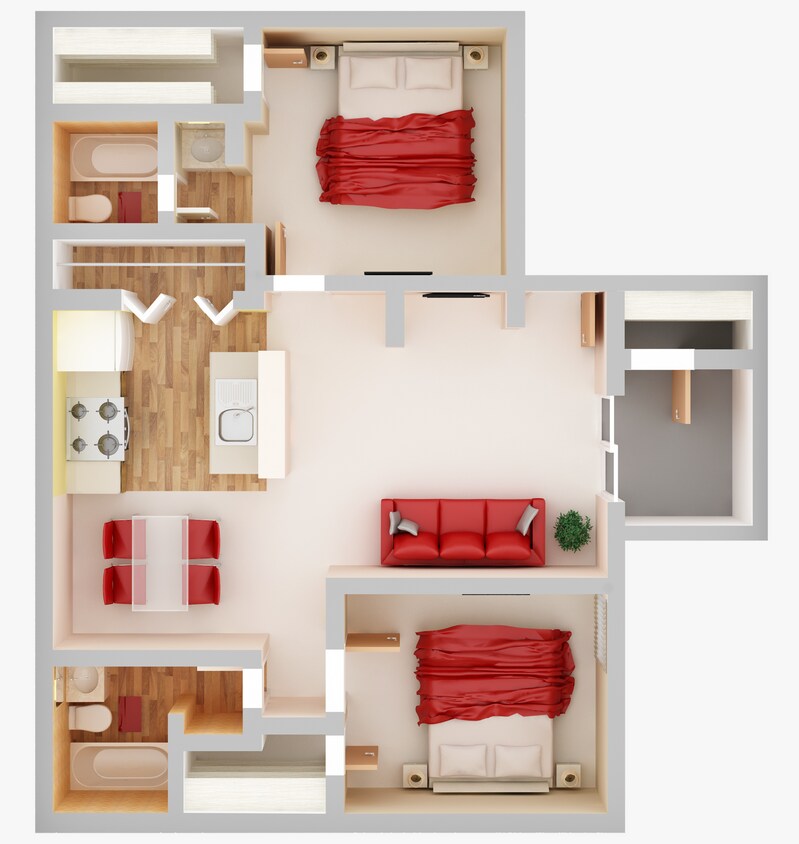 2 Bedroom, 906 sq. ft. - B2-Classic