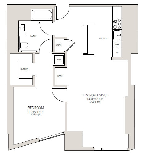 Floor Plan - One Bedroom - D