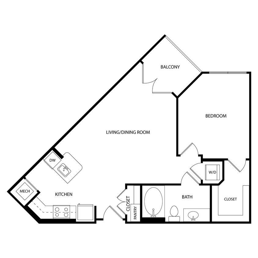 Floor Plan - 1 Bedroom, 1 Bath 714 SF KA4.1