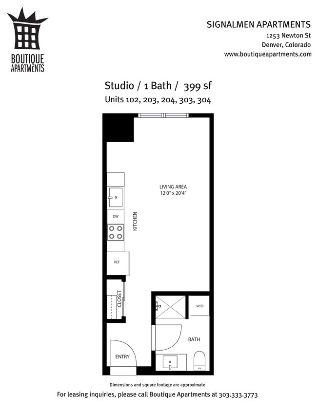 Studio/1BA, 399sf - Studio / 1 Bath