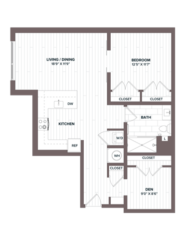 Floor Plan - 1 Bed/1 Bath Den - AD10 Bldg F