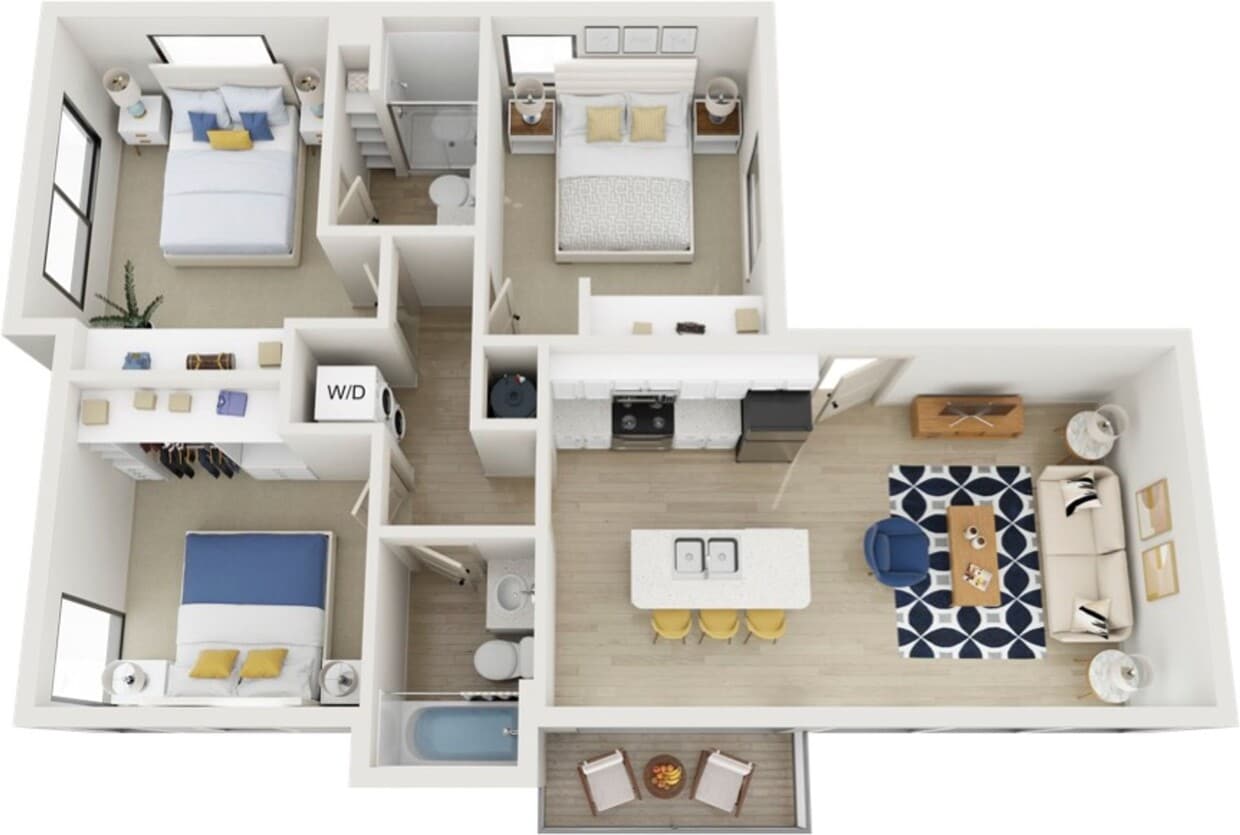 Floor Plan - 3 Bedroom 2 Bathroom Apartment