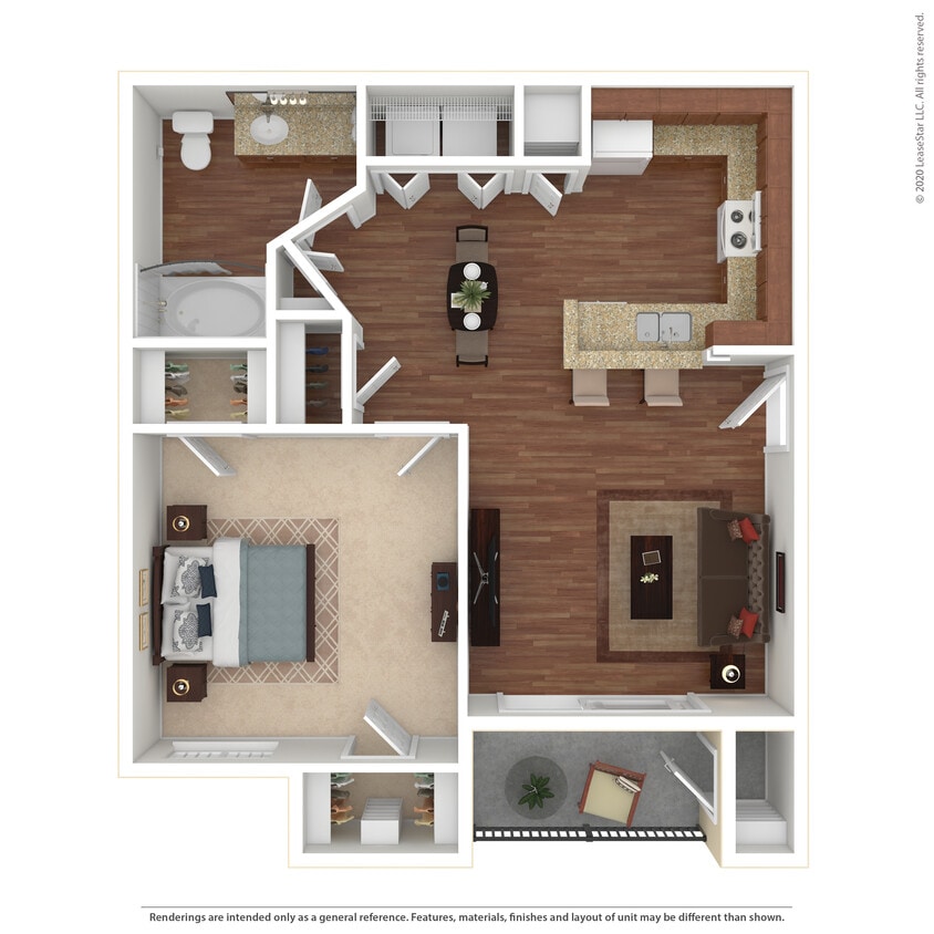 Floor Plan - 1 Bed 1 Bath 704 SqFt (636 Net)