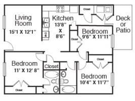 Three Bedroom Floorplan - Pines Apartments