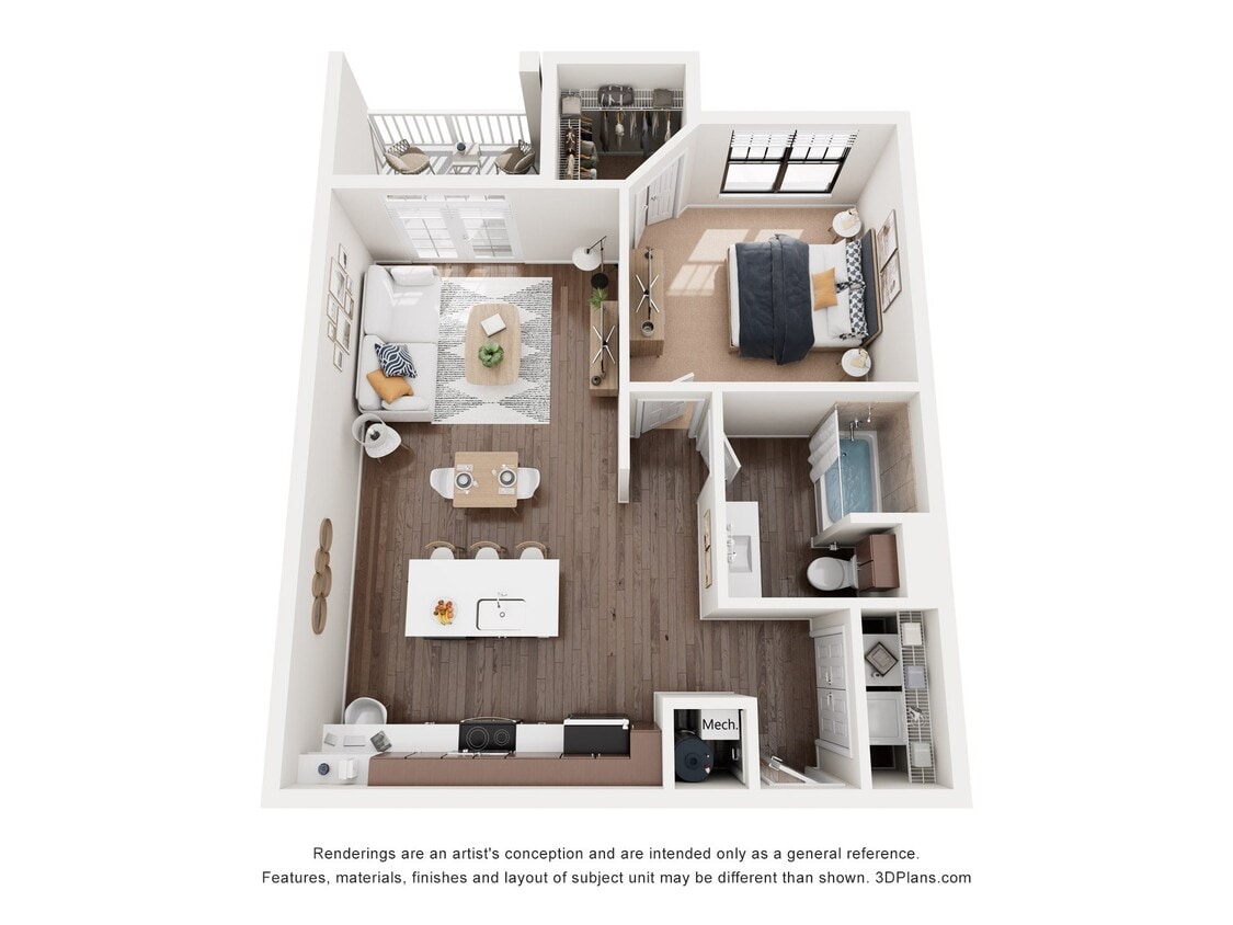 Floor Plan - 1x1 C 763 sq.ft (Oasis) Renovated