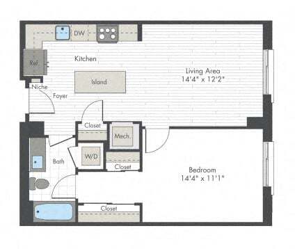 Floor Plan - 1 Bed/1 Bath-H1