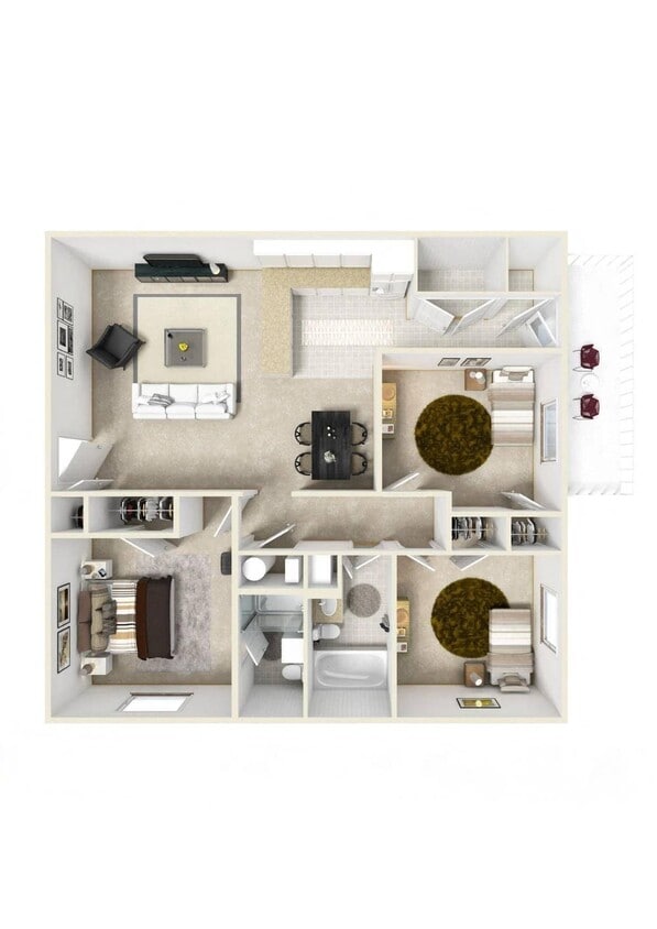 Floor Plan - 3BR - 2BTH