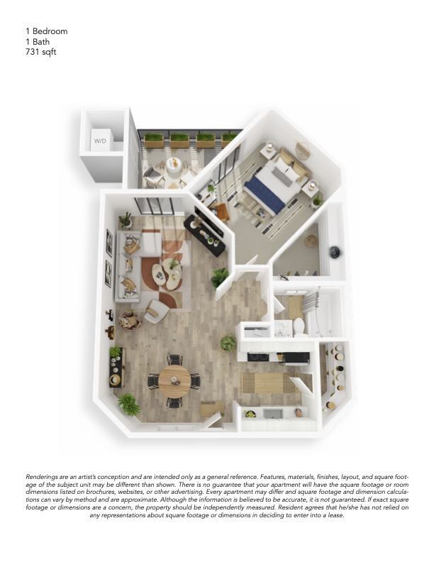 Floor Plan - One Bedroom One Bath Luxury