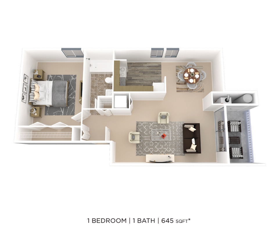 Floor Plan - One Bedroom - 645 sqft