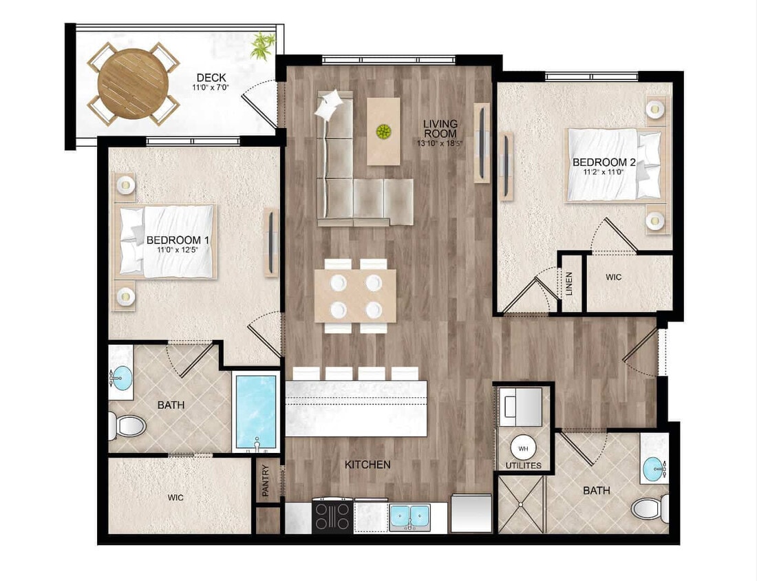 Floor Plan - 2 Bedrooms, 2 Bathrooms